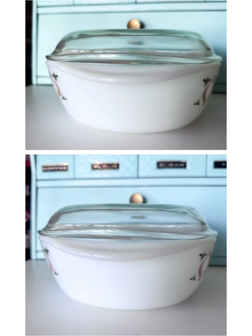 Schott Mainz Jena Glas Opal Onion Casserole Lid Vintage Germany 1960s w/ Box